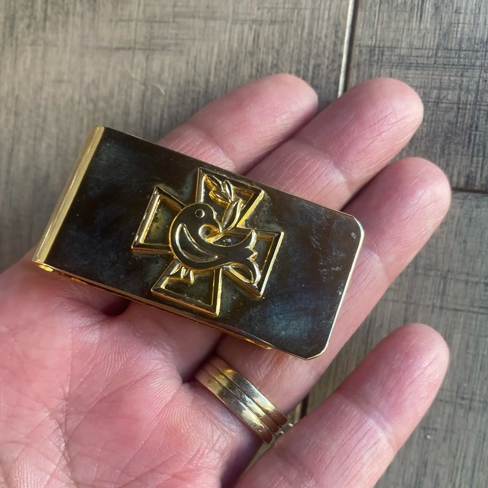 Money Clip Religious Cross Dove Brass Gold Plated Artesian Made Great Gift